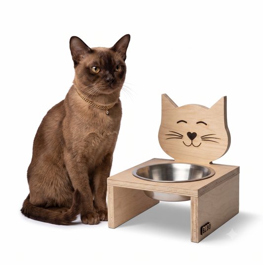 Purrfect Feast Elevated Cat Feeder – Wooden Cat Silhouette Stand with Stainless Steel Bowl