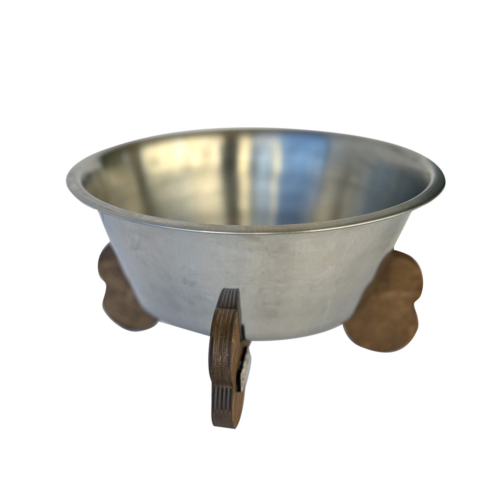 Bone Appétit Elevated Large Dog Bowl – Wooden Bone Legs & Heavy-Duty Stainless Steel Basin