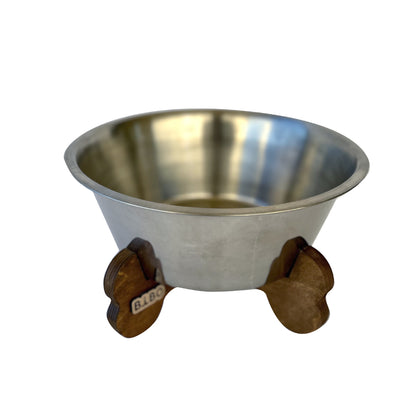 Bone Appétit Elevated Large Dog Bowl – Wooden Bone Legs & Heavy-Duty Stainless Steel Basin