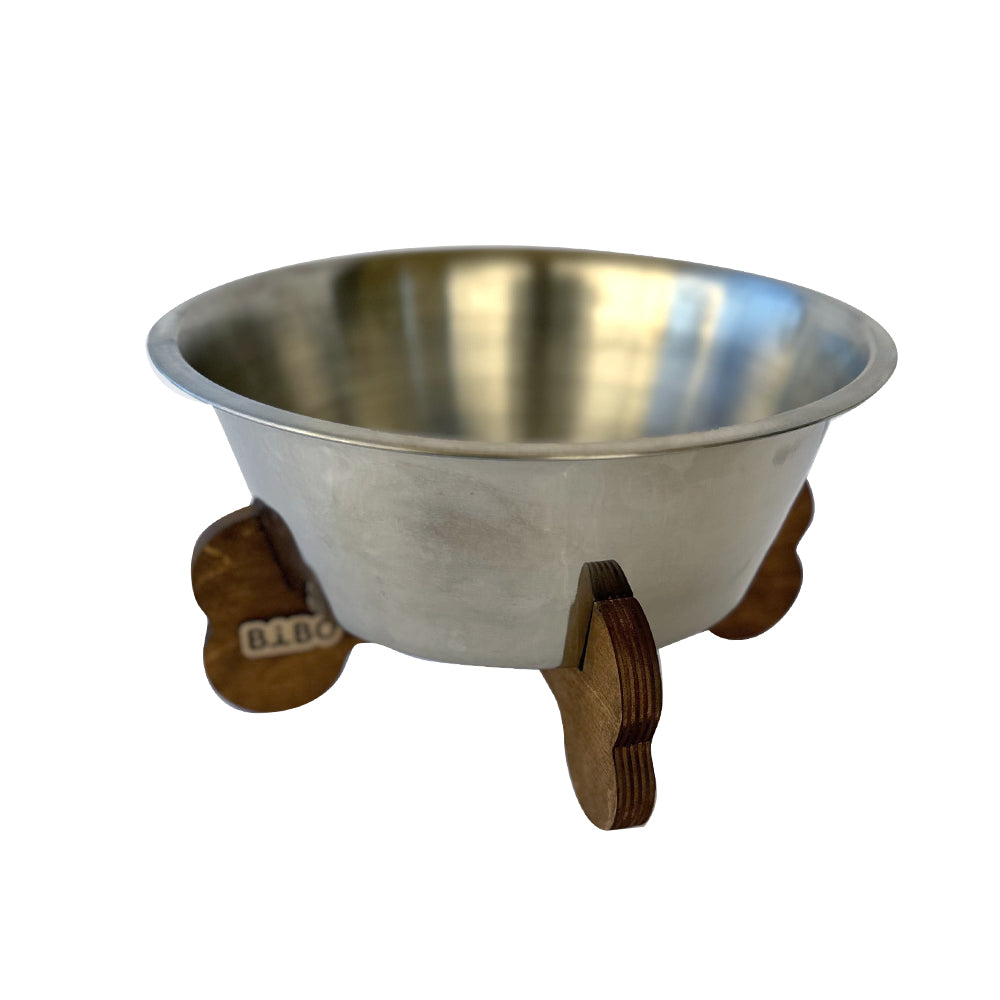 Bone Appétit Elevated Large Dog Bowl – Wooden Bone Legs & Heavy-Duty Stainless Steel Basin