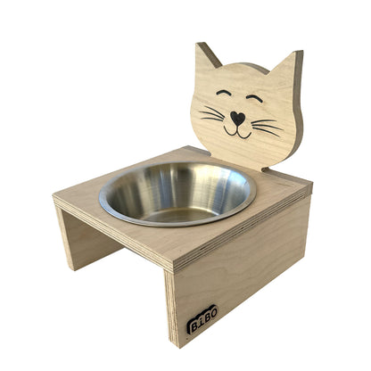 Purrfect Feast Elevated Cat Feeder – Wooden Cat Silhouette Stand with Stainless Steel Bowl