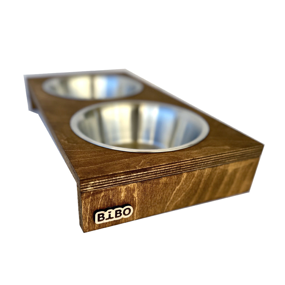 The Luxe Diner – Premium Low-Profile Wooden Elevated Double Pet Bowl Station for Cats & Small/Medium Dogs