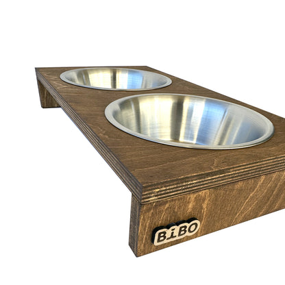 The Luxe Diner – Premium Low-Profile Wooden Elevated Double Pet Bowl Station for Cats & Small/Medium Dogs