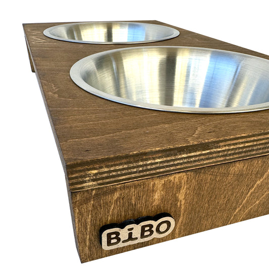 The Luxe Diner – Premium Low-Profile Wooden Elevated Double Pet Bowl Station for Cats & Small/Medium Dogs