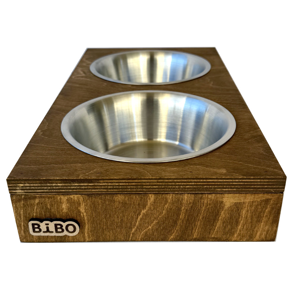 The Block Feeder – Modern Dark Wood Elevated Double Pet Bowl Station for Cats & Small/Medium Dogs