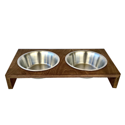 The Luxe Diner – Premium Low-Profile Wooden Elevated Double Pet Bowl Station for Cats & Small/Medium Dogs