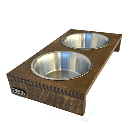 The Luxe Diner – Premium Low-Profile Wooden Elevated Double Pet Bowl Station for Cats & Small/Medium Dogs