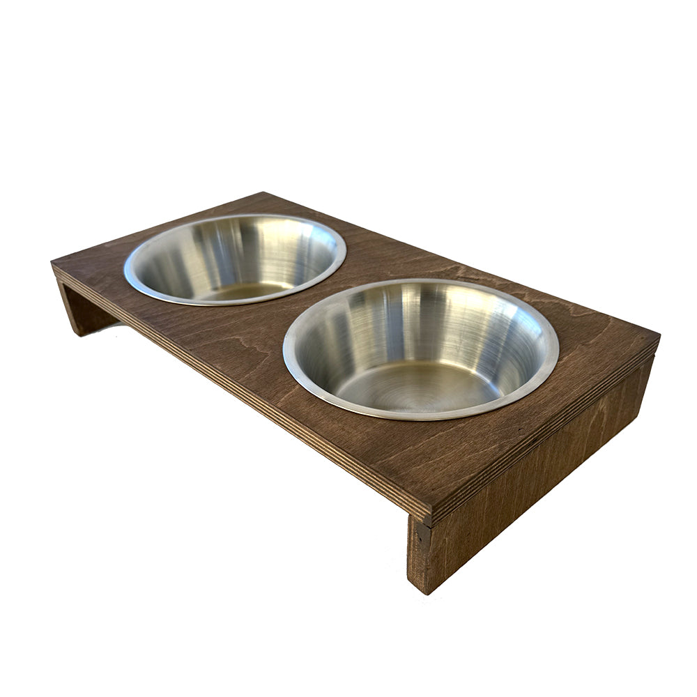 The Luxe Diner – Premium Low-Profile Wooden Elevated Double Pet Bowl Station for Cats & Small/Medium Dogs