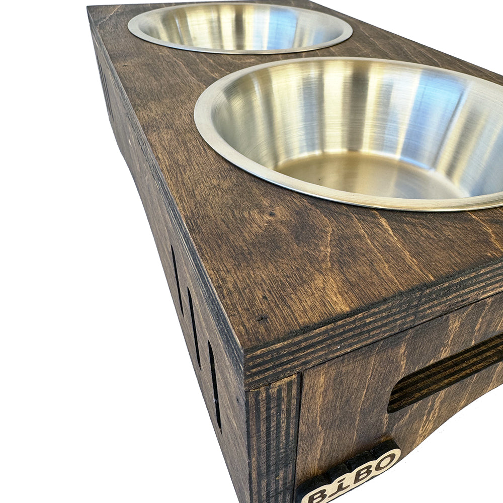 The Block Feeder – Modern Dark Wood Elevated Double Pet Bowl Station for Cats & Small/Medium Dogs