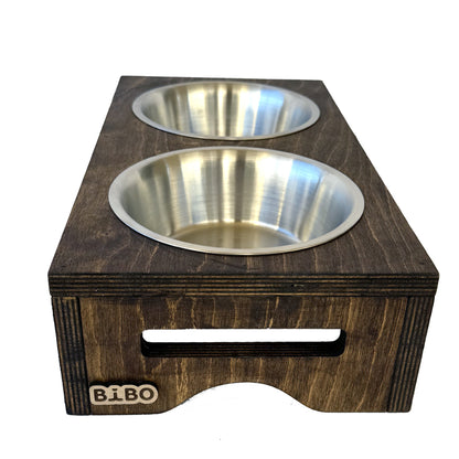 The Block Feeder – Modern Dark Wood Elevated Double Pet Bowl Station for Cats & Small/Medium Dogs