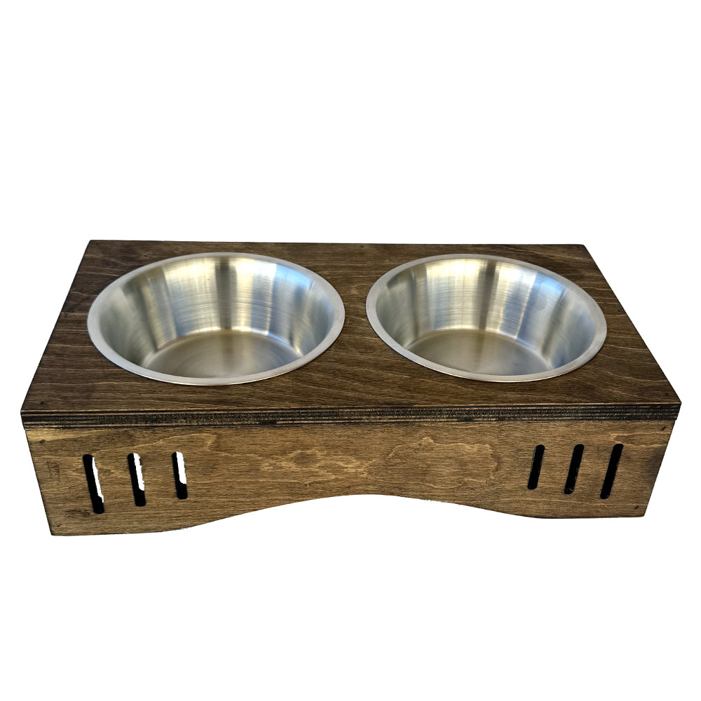 The Block Feeder – Modern Dark Wood Elevated Double Pet Bowl Station for Cats & Small/Medium Dogs