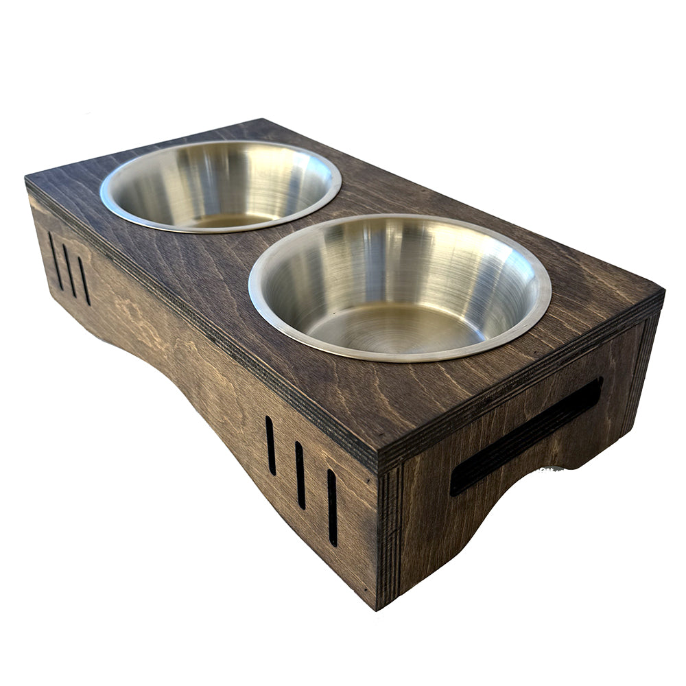 The Block Feeder – Modern Dark Wood Elevated Double Pet Bowl Station for Cats & Small/Medium Dogs