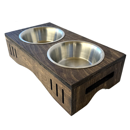 The Block Feeder – Modern Dark Wood Elevated Double Pet Bowl Station for Cats & Small/Medium Dogs