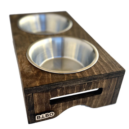 The Block Feeder – Modern Dark Wood Elevated Double Pet Bowl Station for Cats & Small/Medium Dogs