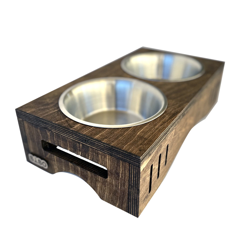 The Block Feeder – Modern Dark Wood Elevated Double Pet Bowl Station for Cats & Small/Medium Dogs