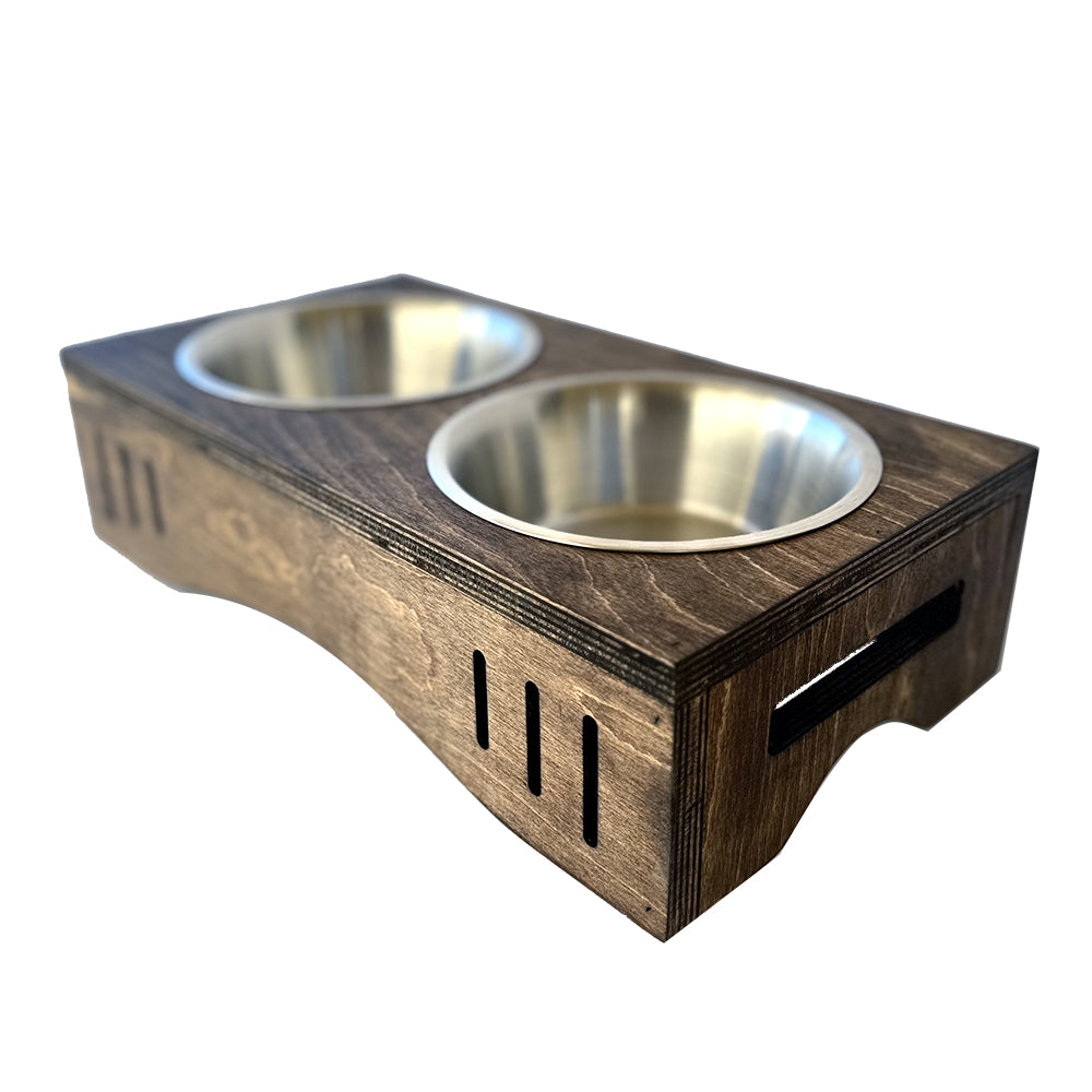 The Block Feeder – Modern Dark Wood Elevated Double Pet Bowl Station for Cats & Small/Medium Dogs
